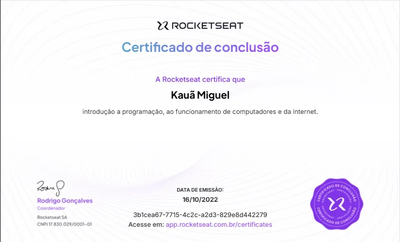 Certificado de Conectar (introdução a programação, ao funcionamento de computadores e da internet.)